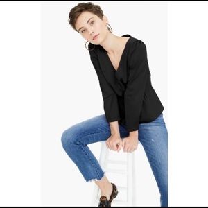 NWT J. Crew Black Peplum Blouse Size 2